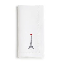 Serviette En Lin Brodée | LA TOUR EIFFEL COEUR